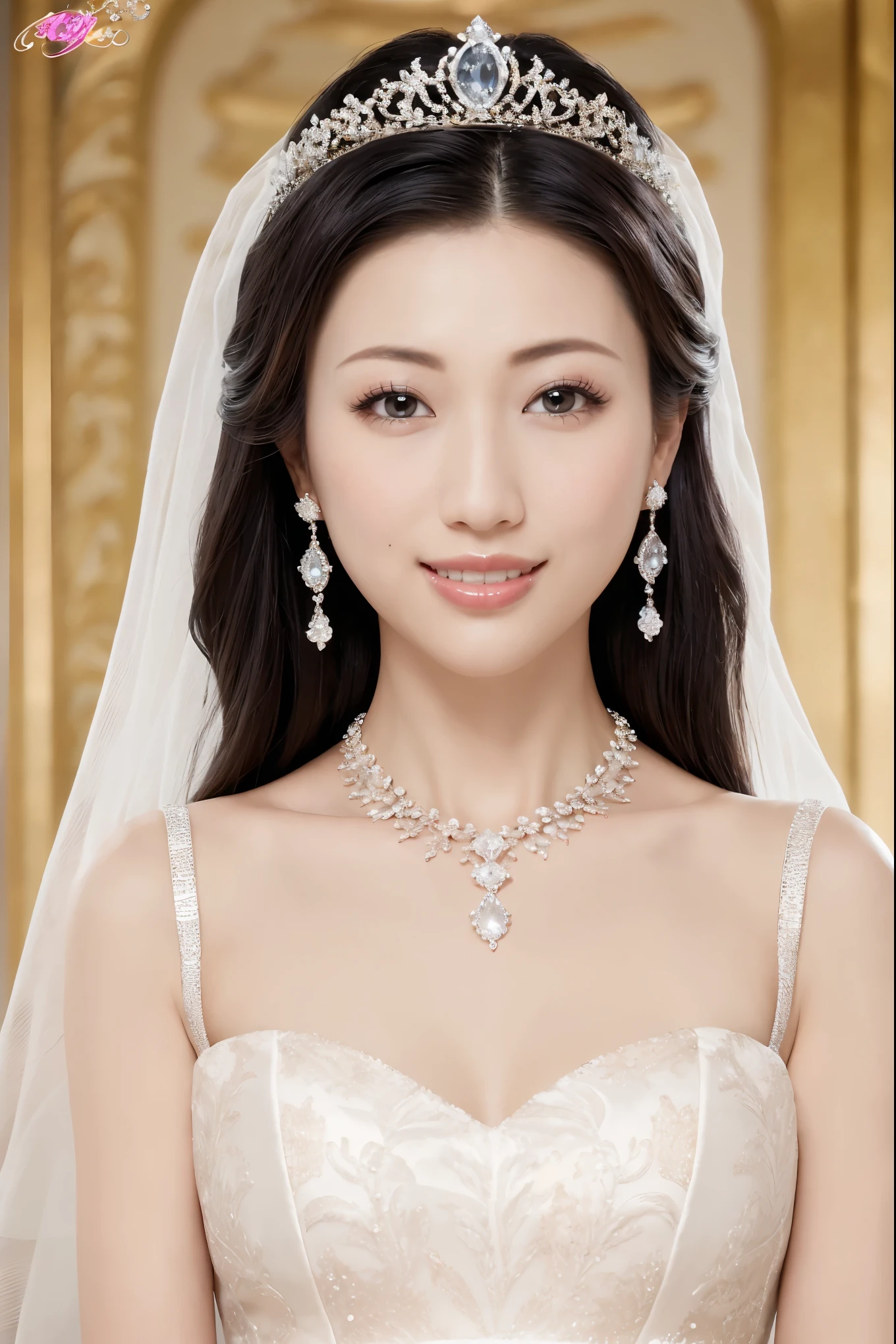 (Best Quality、 table top、8k、Highest quality、Award-winning works)、Beautiful Bride、(Alone:1.1)、(Most Extravagant Finest Wedding Dress :1.1)、( Perfect Wedding Race :1.2)、( MOST GORGEOUS LUXURIOUS LUXURIOUS HUGE TIARA :1.1)、(The most gorgeous and extravagant giant necklace:1.1)、The finest jewellery decoration、 perfect makeup 、 long eyelashes 、Ultra HD Shining Eyes、 ultra HD hair、 super high resolution glossy lips 、Ultra High Resolution Perfect Teeth、 beautiful face with super high resolution 、( accurate anatomy :1.1)、 Very bright and beautiful skin 、 Super Bright and Brilliant 、 PERFECT BEAUTIFUL BRIDAL HAIRSTYLE 、( body facing the front:1.1)、( Finest Most Gorgeous Princess Room Backdrop:1.2)、(cold, Expressionless face :1.2)