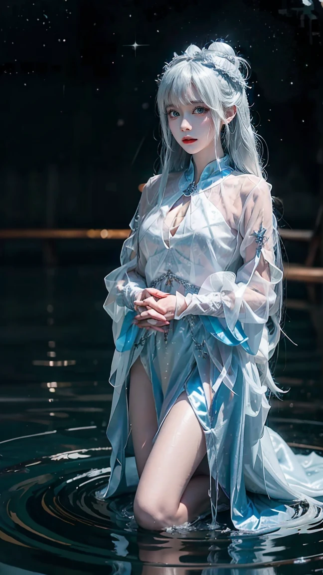 ((masterpiece,best quality)),Negative Space:1.3,Imagine,There was a woman,With dark blue hair and jelly color, There are many blue-green jellyfish,Fine details, Humanoid sea blue female squid girl, Light and shadow background, Ocean blue hair and cyan eyes, cyberpunk jellyfish,skirt