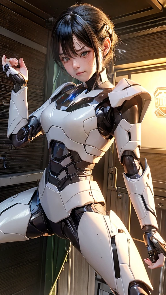     Textured Skin  ,     super detail,   Attention to Details,   high quality, 最  high quality,   high definition, 1080P,  hard disk , beautiful,(War Machine),beautifulサイボーグ女性,  dark green mecha cyborg girl ,battlefield, Girl with a Machine Body  ,、,(  Blood vessels leading to tubes  ),((  machine spine attached to the back  )),((   Her cervical vertebrae are mechanically attached to her neck))      　   Very Short Hair with a White Bandage  、Sweaty brown eyes、Sweaty face、Freckles　  Embarrassed Expression 　　cute　Black-haired　((Steam coming out of my head)) Glasses　Squat　 feet 　M feetの開口部　(Shyness)