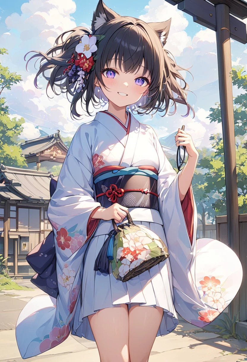 masterpiece, best quality, score_9, score_8_up, girl, petite, smile, outdoor, kimono,