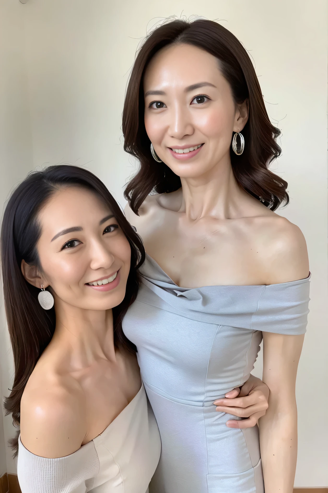 (最 high quality, 8k, 32K, masterpiece, ultra high resolution:1.2), Pictures of Cute Japanese Women , big breasts, Wavy long hair, upper body,Focused on the face,<roller: Low High Definition Skin , Skin pores, cloudy, 8k ultra high resolution, DSLR Camera , Soft Writing , high quality, film grain, Fujifilm XT3, ((最 high quality, 8k, masterpiece: 1.3)), Beauty, 1 girl, big: 1.3, presence of old people : 1.1, toned abs , Dark brown hair, ( Off Shoulder One Piece Dress), very detailed face, Detailed lips, beautiful eyes, double eyelid, Public spaces,