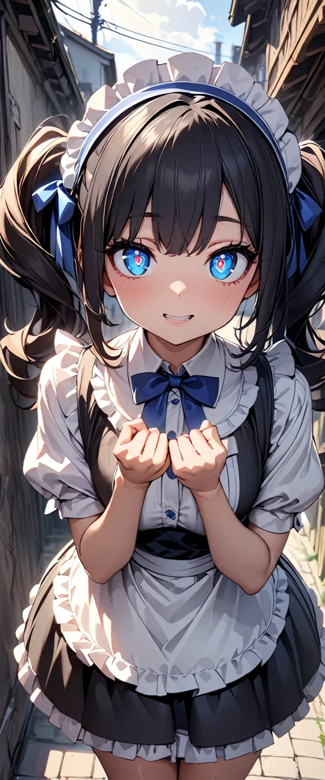 Roxymigurdia, Roxy, Ahoge, Black Ribbon, blue eyes, Blue Hair, Braiding, Hair between the eyes, Hair Ribbon, Long Hair, twin Braidings, very Long Hair, smile,blush,Open your mouth,Blue one-shoulder sweater,mini skirt,black tights,short boots,Book with both arms　Holding a spell book,Grimoire,Are standing,Bookshelf,There is a spellbook on the table,whole bodyがイラストに入る,
break looking at viewer,whole body,
break indoors,figure書館,
break (masterpiece:1.2), Highest quality, High resolution, unity 8k wallpaper, (figure:0.8), (Beautiful attention to detail:1.6), Highly detailed face, Perfect lighting, Highly detailed CG, (Perfect hands, Perfect Anatomy),