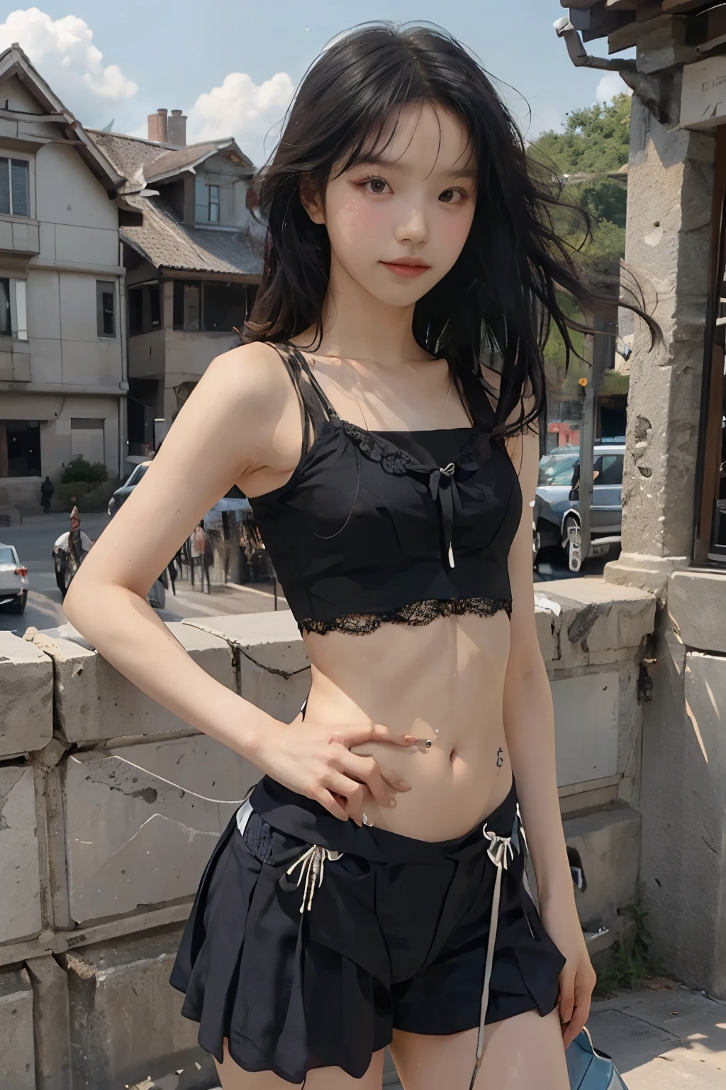 best quality,masterpiece,ultra high resolution,(lifelike:1.4),1 girl,Shoulder,charming,looking at camera,Flat Chest,((Flat Chest)),(((Small waist))),High resolution, masterpiece, accurate, Anatomically correct,最high quality, detail, High-resolution model, high quality, Very detailed, Ultra high definition, Textured skin, Sony FE GM, Aperture value F16, Focus: 85mm, Cinematic light effects, Realism, Portrait Photography, Super detailedな, Super detailed, Cinematography,masterpiece,((Very small breasts)),(Very beautiful bust shape),A beautiful girl of unparalleled beauty,Attractive clothing and underwear,A seductive smile,Long Hair, Hair blowing in the wind,The belly button and the surrounding area are exposed,Look at, Open your mouth a little, Cowboy Shot, (Very small hips),(Very thin buttocks),Pale pink or pale pastel blue underwear,,Attractive clothing and underwear,A seductive smile,Long Hair, Strong hair fluttering in the wind,8-Head Beautiful Girl,Beautifully balanced eyes,Correct and beautiful gaze,Hair blowing in the wind,Long white-gold hair fluttering in the wind,(Slightly small face),Very flat ass,Very Flat Chest,Anatomically correct腕と脚,anatomically correct fingers and toes,Smaller eyes,Slightly upturned eyes, vivid colors,rich colors,The right gaze,Beautiful balance between the size of the left and right eyes,(A thin, string-like undergarment with a very narrow width),(Underwear made of thin cotton fabric),(Light pastel colored underwear),(The belly button and the surrounding area are exposed),Hair color is white gold,The fabric is a thin, transparent fabric,