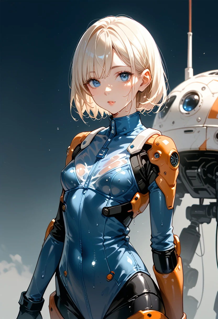 (very detailedな目と顔),blue eyes, small breasts,　 soaked,  clothes,Mech Suit, black inner,SF,