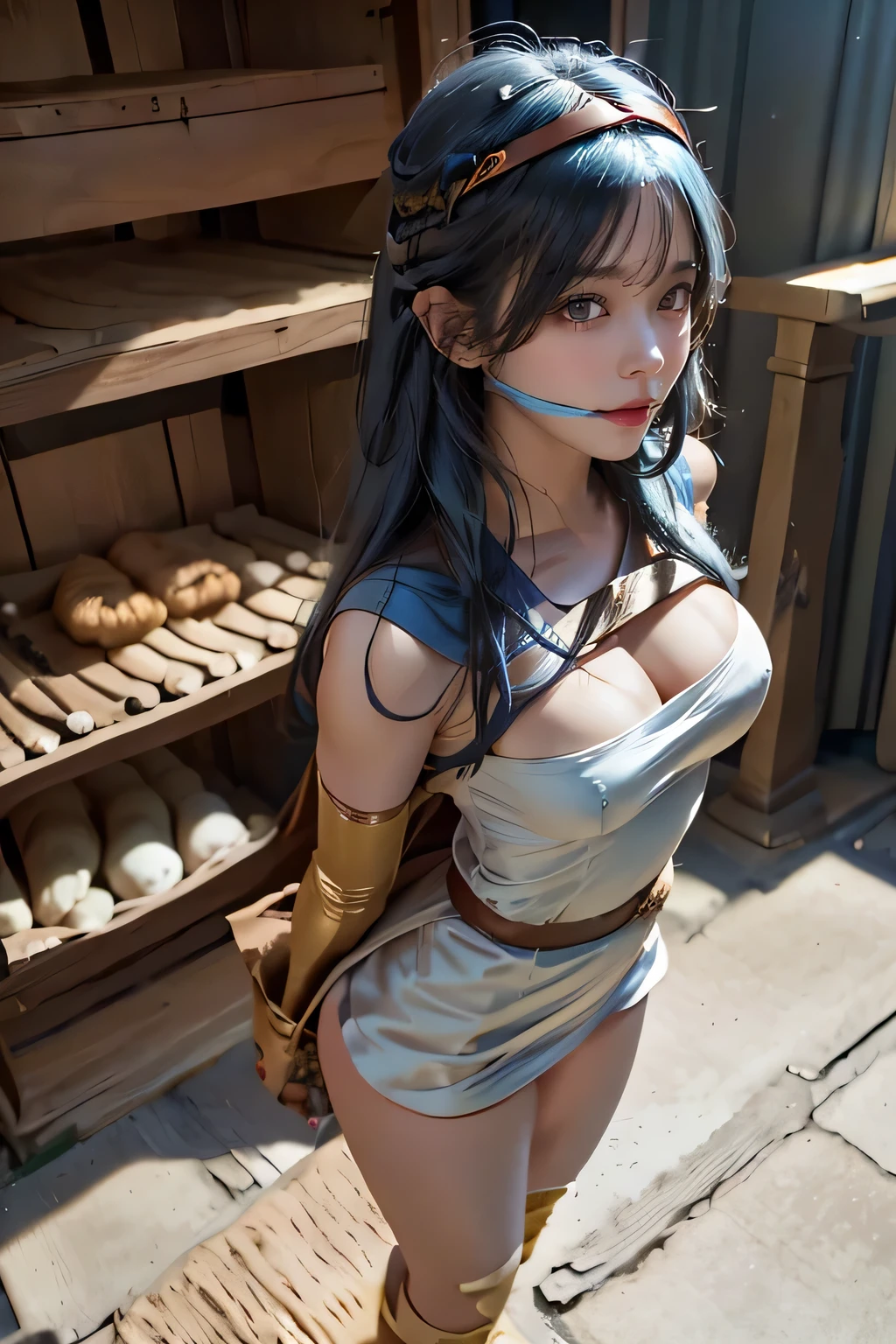  Dragon Quest,whole body,  blue hair ,Long Hair,   straight hair,   cut, princess cut bangs  & Blunt tip,   Brown Eyes  , Big Breasts,  Deep Crack, M cup chest ,  Round Breasts , big ass,Wide As,Tight round ass,Slim waist,Thick thighs, camel toe  ,Camel hoof,White thong underwear,((  NFSW fair skin , beautiful skin in NFSW,Realistic Skin)),(( girl)), Best Quality,(((goddess,Beauty,SexyBeauty ))), sage kenja,red eyes, blue hair, long hair, ahoge, circlet, white dress, gloves, blue cape, yellow footwear, holding a wooden cane, ch4irtied,  tied up and bitten by a monkey ,  tightening duct tape gag , Raped、Fucked 、 violently tortured ,