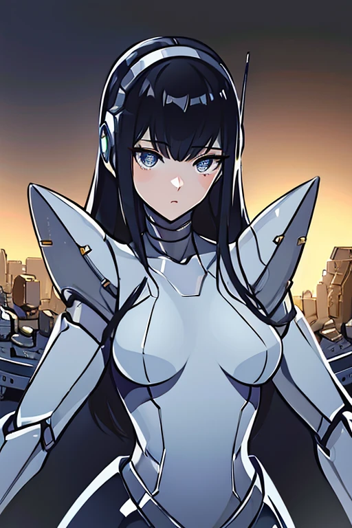 (masterpiece),(Highest quality),(Super detailed),(Best illustrations),(Best Shadow),(Absurd),(Detailed Background),(so beautiful), 16K, 8K, 4K,(Best Shadow),robotization,woman ,big bust,Robot Joint ,Metal skin,Black robot Suit,long hair,a black robot suit that covers the whole body,robot hand,cyber bodysuit,mecha head,(Detailed hands and fingers:1.2),Ball joint robot body,doll joint,beautiful face,beautiful robot girl,robotic eye,robotic hands,(no more human skin),android girl,cyborg girl,F cup, sexy body,(machine made joints:1.2),(machanical limbs:1.1),(blood vessels connected to tubes),(mechanical vertebra attaching to back),(mechanical cervial attaching to neck),no messy picture style,no emotion,tech control,makise kurisu