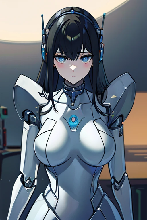 (masterpiece),(Highest quality),(Super detailed),(Best illustrations),(Best Shadow),(Absurd),(Detailed Background),(so beautiful), 16K, 8K, 4K,(Best Shadow),robotization,woman ,big bust,Robot Joint ,Metal skin,Black robot Suit,long hair,a black robot suit that covers the whole body,robot hand,cyber bodysuit,mecha head,(Detailed hands and fingers:1.2),Ball joint robot body,doll joint,beautiful face,beautiful robot girl,robotic eye,robotic hands,(no more human skin),android girl,cyborg girl,F cup, sexy body,(machine made joints:1.2),(machanical limbs:1.1),(blood vessels connected to tubes),(mechanical vertebra attaching to back),(mechanical cervial attaching to neck),no messy picture style,no emotion,tech control,makise kurisu