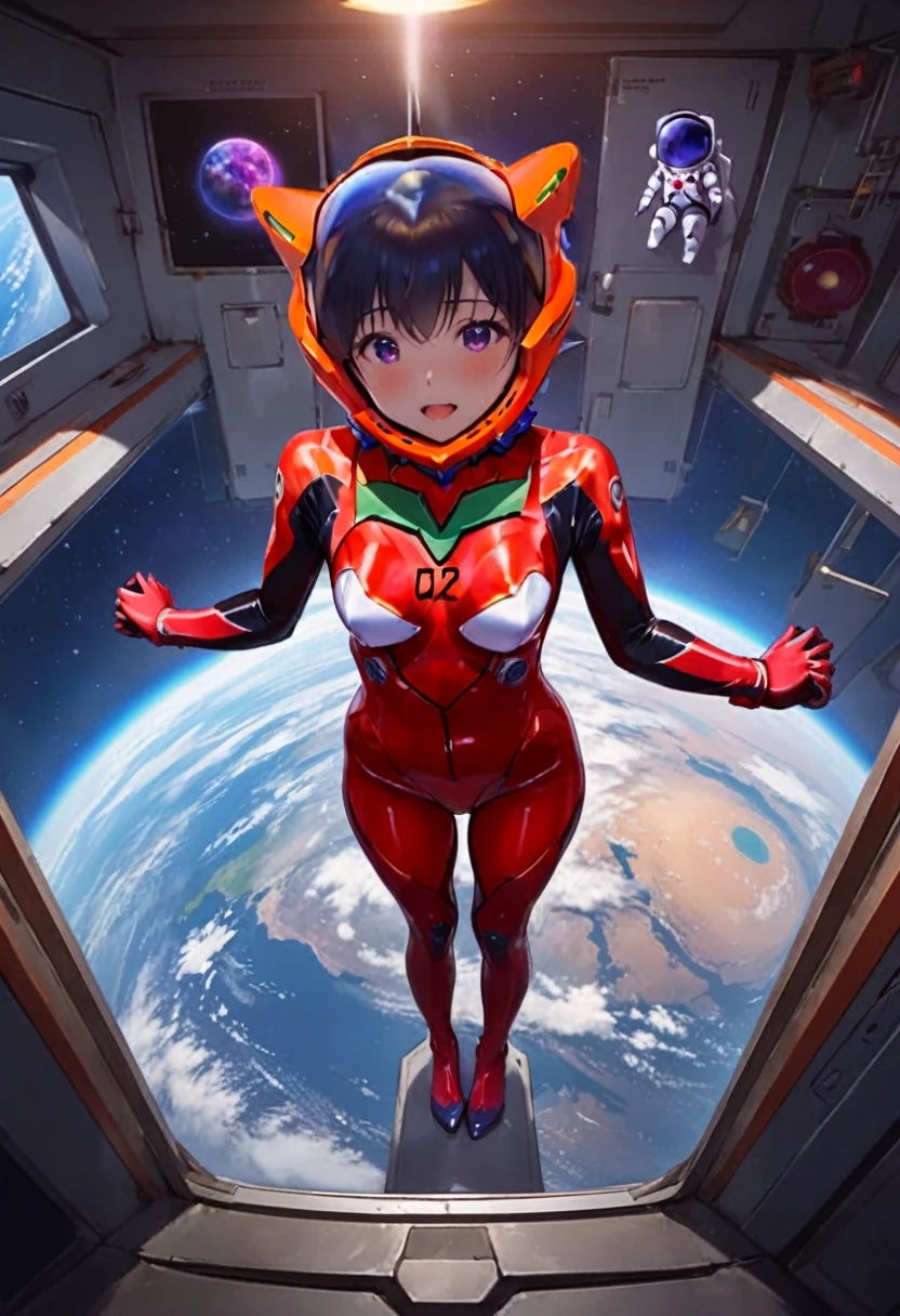 8k, Ultra-high resolution, Highest quality, masterpiece, Rule of thirds photograph,surreal, photograph, pretty girl, Cute Face, Beautiful eyes in every detail, Detailed,masterpiece,,,,,,,,,,, ( short hair,room, bad, wariza, from above, space helmet, muvluv, eva helm, evangelion,, plugsuit , space helmet, eva helm,red bodysuit, short hair, ,,plugsuit, red bodysuit,evangelion,(red helmet:1.2), space helmet, cat ears, Japanese female,hort hair, bangs, ahegao, red helmet,,full body, eva helm