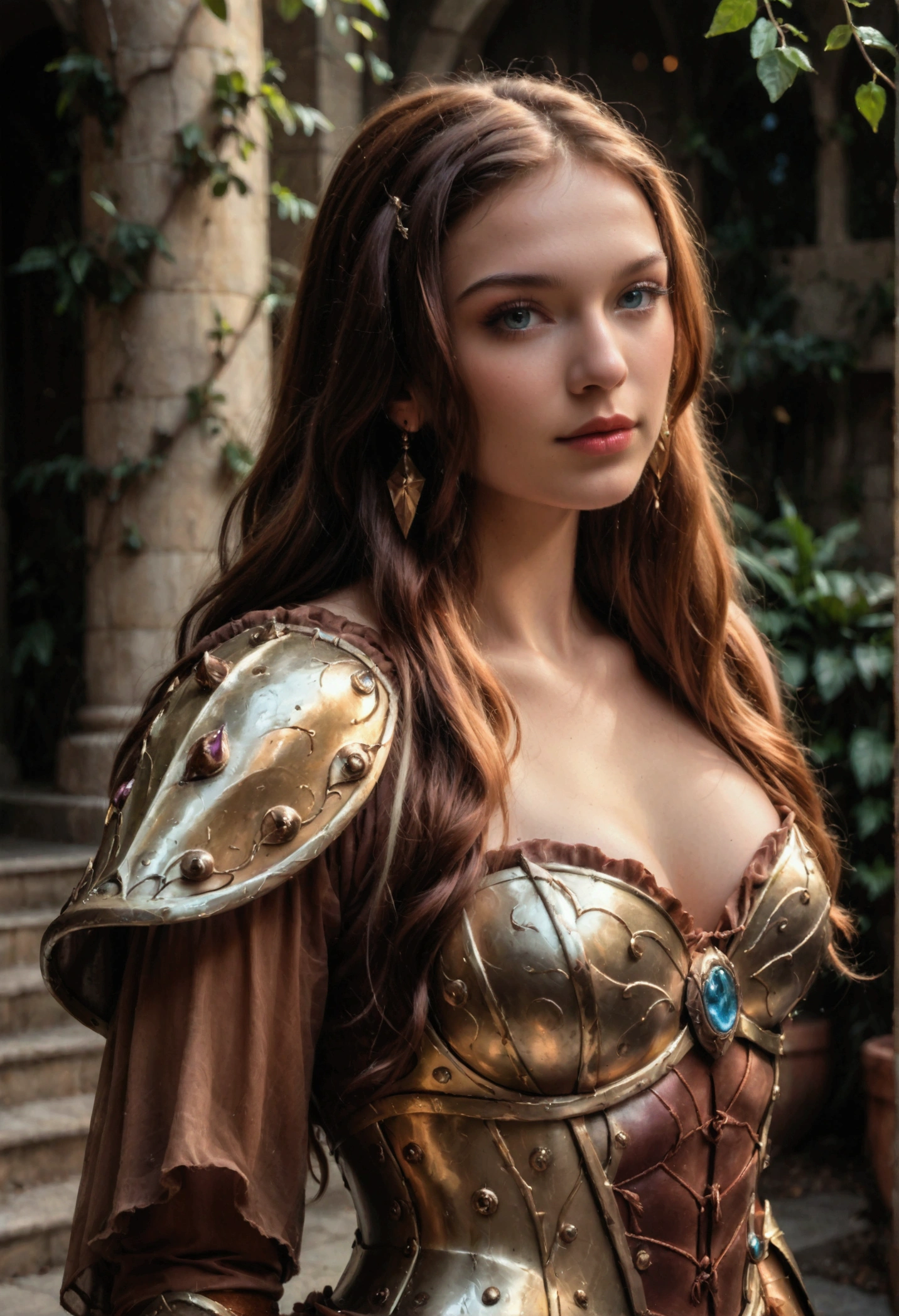 Witness the delicate allure of "Ephemeral Elegance" as the enchantress dons a provocative yet intricately designed armor. Photorealistic precision captures the ethereal beauty of her attire, allowing viewers to explore the delicate dance between exposure and mystery.