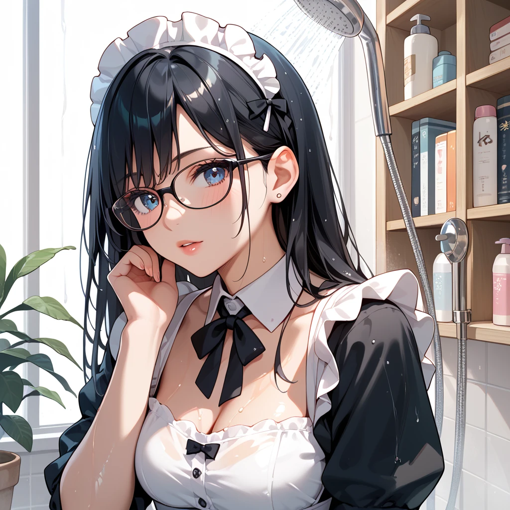 Black Hair,  long hair,Glasses,  maid clothes,Used bookstore,Shower,Sheltering from the Rain,