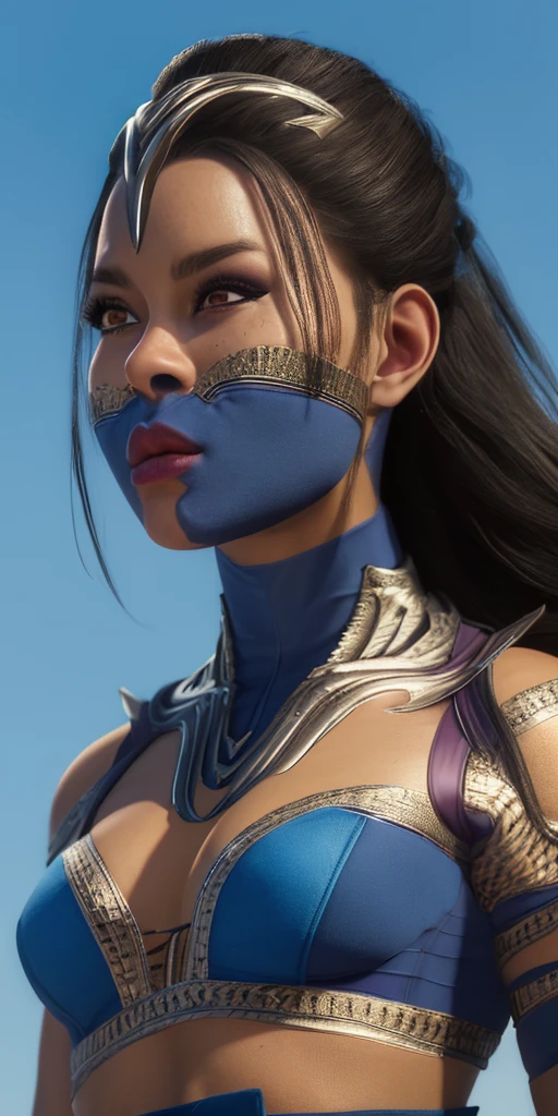 a beautiful detailed portrait of Kitana from Mortal Kombat 1, extremely detailed eyes and face, beautiful detailed lips, longeyelashes, elegant warrior woman, armor, blue clothes, blue energy effects, cinematic lighting, highly detailed, intricate textures, photorealistic, 8k, (best quality,4k,8k,highres,masterpiece:1.2),ultra-detailed,(realistic,photorealistic,photo-realistic:1.37),vibrant colors, dramatic lighting