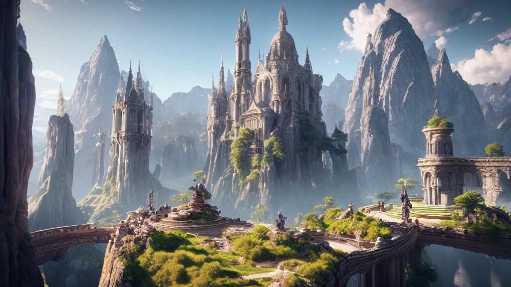 (extremely detailed CG unity 8k wallpaper),(masterpiece), (best quality), (realistic), soft lighting, trending on 500px, novelAI, masterpiece, elven capital, scenery, final fantasy, elezen