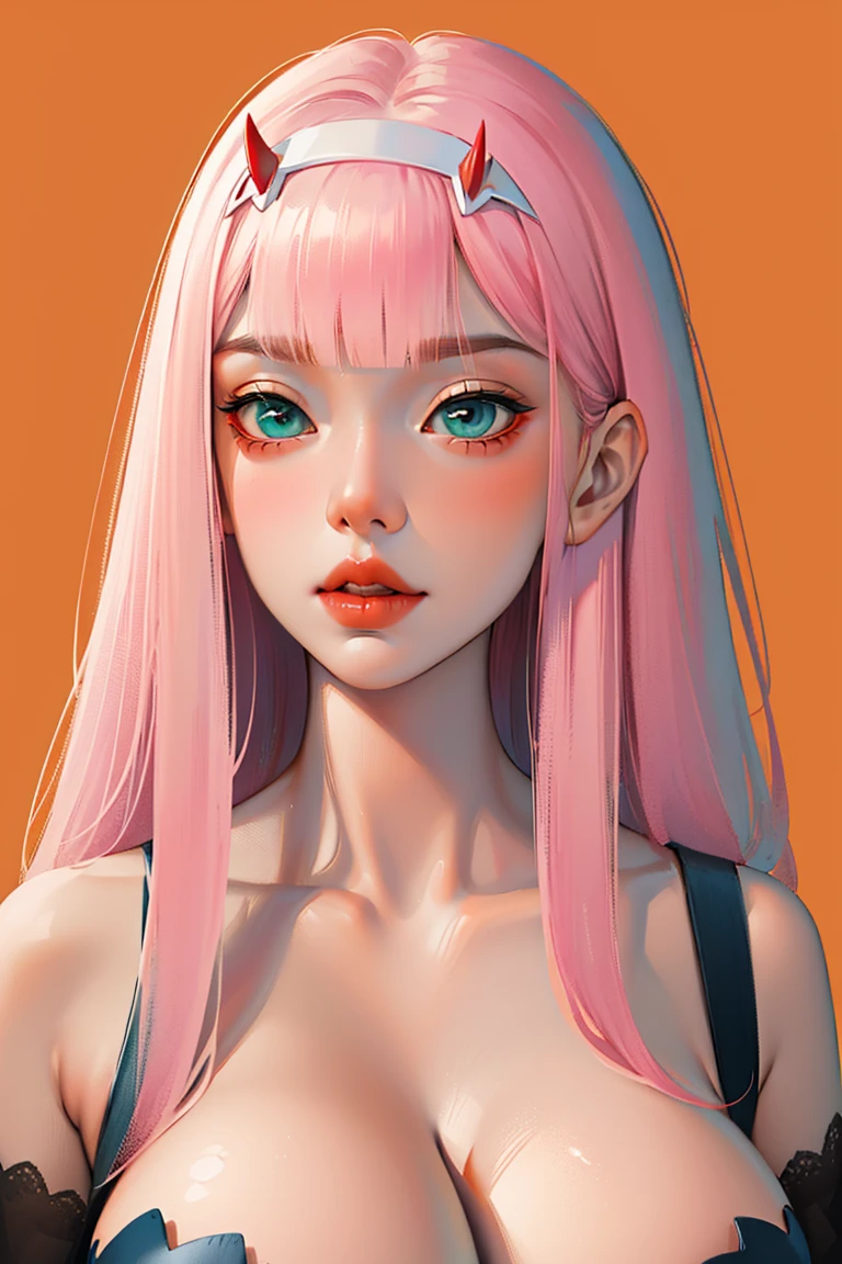 One girl、((Zero Two)), Darling in the Franxx, Excellent anatomy, masterpiece, Highest quality,Realistic, hyperRealistic, 16k hdr,NSFW、Long neon green Hair、Straight Hair、bangs、high school girl、Slender、Slender body、asian high school girl, huge breasts, cleavage, Lewd, horny, (((sexual gaze))), huge breasts, cleavage, (((sexy pose))), luminescence, pink hair, aqua eyes, ulzzang, portrait, (anime), manga, sexy, submissive, ((seductive)), ((heavy blushing)), shy, tease, 8ｋ, Highest quality, masterpiece, Sharp focus, (shiny skin), ((naughty girl)), ((orange background)),
