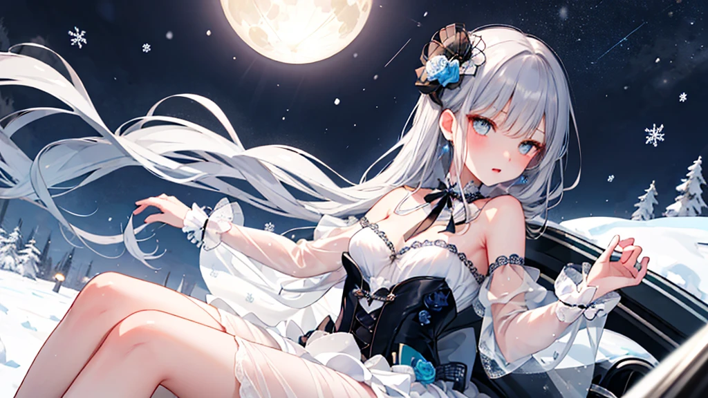 Midnight sky White shining Full moon rainy weather