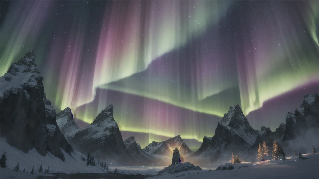 mountain*, (northern lights), (luminous armor), (heavenly lights), (mystical power), skyrim , Solitude