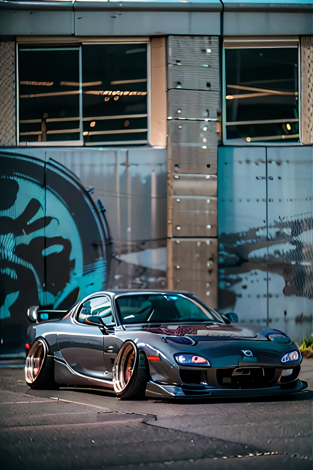 Tuned RX7 , Widebody kit , Deep rim wheel ,Custom car , cyberpunk , high definition, High Details,