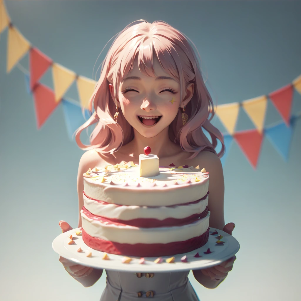 anime girl happy birthday, birthday cake, happy expression, 