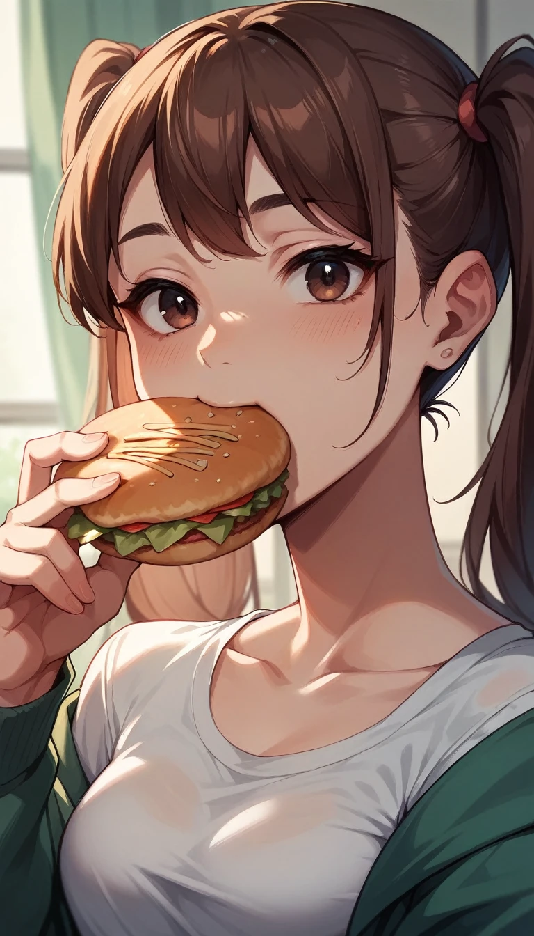 The beauty of eating dabuchi at McDonald's only now　 girl　One person　 twin tails　 Brown Hair