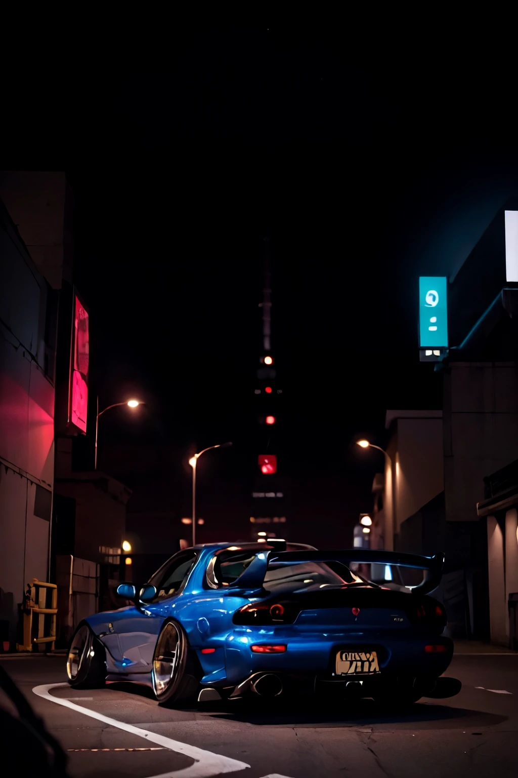 Tuned RX7 and a pretty girl , Widebody kit , Deep rim wheel ,Custom car , cyberpunk , high definition, High Details,