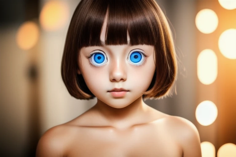 a girl robot, glowing eyes, bare skin, upper body.