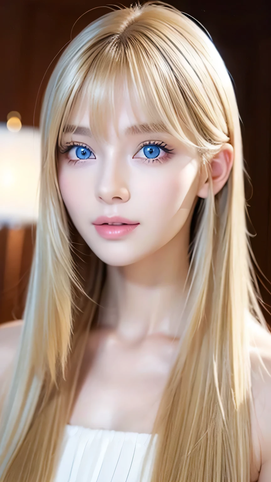 Shiny, BEAUTIFUL WHITE SKIN 、 HAIR COLOR CHANGES WITH LIGHT 、 long bangs blocking the view 、 CHEEK GLOSS HIGHLIGHTS 、Sexy and very beautiful, Ladylike, cute, gorgeous face without wrinkles、The most beautiful face in the world、 World's Most Beautiful Super Long Blonde Hair、Smooth, straight hair、Bright light blue eyes, Lighting fixtures、BEAUTIFUL PONY 、 STUNNING SWE BEAUTIFUL face、Small Face Beauty