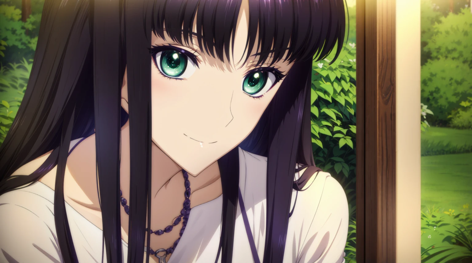   Anime Girl with Long Black Hair and Blue Eyes,  anime visuals of cute girls,  Closeup Iwakura  ,  Anime Moe Art Style  , Anime portrait of Shiina Ringo, Anime Best Girl ,  Young Woman Anime Visual , close-up , Close up shot of Iwakura Ina , Official anime stills,  cute natural anime face  , Connecting UHD and 8K , High image quality, CGの Details,  high quality shadows,  Details Beautiful Delicate Face  ,  beautiful and delicate eyes  ,break( Highly  Details 8K Wallpaper ),(High-definition CG 8K wallpaper),Makima (  Chainsaw Man),Scathach (destiny/Grand Order),Reika Shimodaira ,there is nothing, Very Delicate and Beautiful CG Illustrations ,top-quality, Realistic Feeling ,Realistic Fabric,Realistic texture,  Beautiful Thighs,  big breasts thin waist  ,(((masterpiece))), (((最  high quality))),8k,32K,​masterpiece,  beautiful attractive anime woman,  Ultra High Definition,超 Details, High image quality, 超現実的な high school students,Masseter region, 最  high quality,  high quality, High image quality,  high qualityのテクスチャ,  high qualityの影, 高 Details,  Details ,1 personの少女,  high school students,Alone,I,1 personしかいない,Alone,1 person,Tall,AS-Adult,Mature atmosphere  ,Leg length, beautiful long legs ,8 heads,:171cm,Mature Girls,Purple Hair,Purple Hair,Purple Hair, Keep Your Hands Down ,  Silky Smooth Hair  ,  colorful hair,  straight hair,smile, they're smiling happily ,  vibrant expression  ,かわいいsmile,Cool Beauty,Beautiful woman,Beautiful Face, Beautiful realism,  seductive expression  , Bewitching looks ,Quiet look,Beautiful Hair, She wears a  necklace  around her neck ,  necklace  ,ビーズ  necklace  ,Magatama Accessories,smile,  colorful eyes  , green eyes ,Jade green eyes,  beautiful eyes,Bright Eyes,  beautiful eyes, Jewel Eyes ,Jade Eyes,Droopy eyes,(green eyes:1.5),  seductive face  ,,  Sleeveless,  Turtleneck,sweater,JINS,Blue denim pants,Ladies' bag  , Behind the shoulder ,Daytime,Urban Department,walk,holiday,Takeaway, Busy Street ,Low Fashion,Blue Sky,Building Street,Model Photo,,outside,Takeaway,  Negative Prompts 