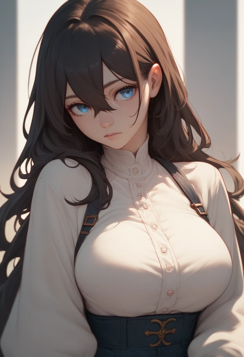 sgswfmk, long hair, brown hair, black hair, bangs, hair between eyes, blue eyes, large breasts,
score_9, score_8_up, score_7_up, source_anime,