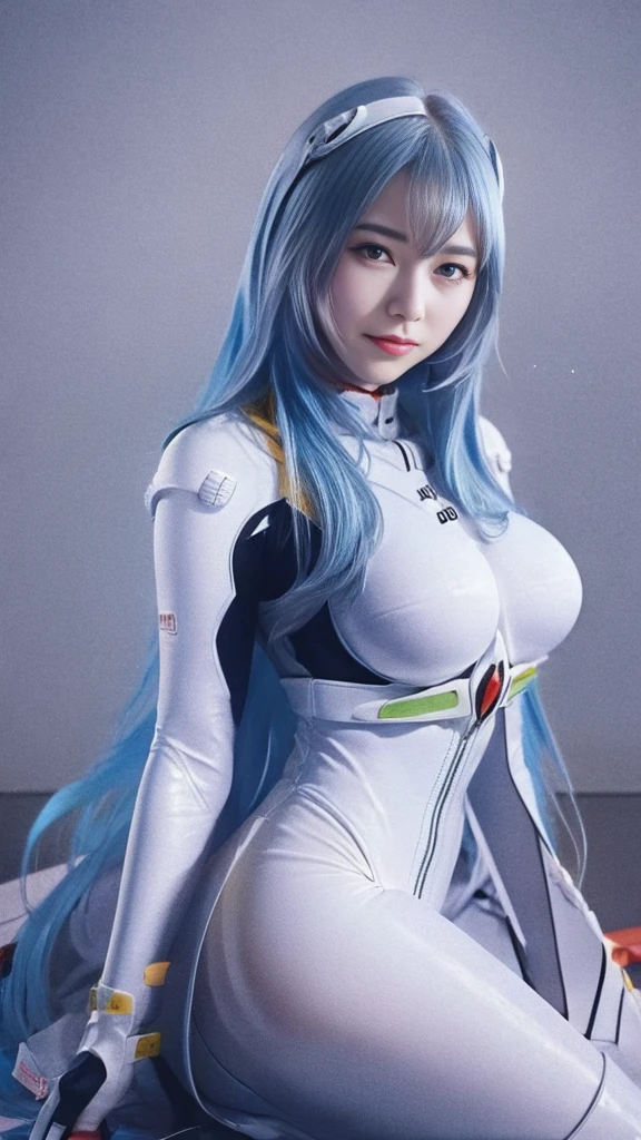 (masterpiece,  masterpiece, 8k,    super detail ), ( Professional Lighting ), Pale skin, 透き通るようなbeautifulきめの細かい肌, Round face,like々Funny face,   waist-length hair  , Light blue hair,  red eyes,    Her hands are perfectly represented down to the smallest detail , (Big Breasts),   white bodysuit  ,   White Long Boots  , Exquisite design,  Beautifully Finished in Every Detail  ,    Anatomically Perfect and Unrivaled Beauty   ,    headgear  , (  photorealistic :1.4),  Japanese, (beautiful:1.1), ( one woman:1.5), A lonely smile, classroom, (Random Shyness Poses   ), 