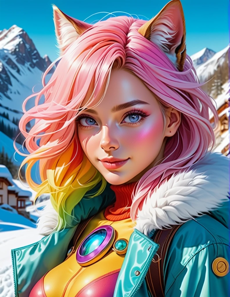 (masterpiece, Best Quality:1.3), Absurd, (8k resolution), Illustration, ((overview, thick lineart)), ( Fake Traditional Media :1.3),  watching viewers in the winter mountains ,(masterpiece,Best Quality), high definition,High image quality,[[ Intricate Details]], like a movie, photorealistic portrait shots, (( bright pastel hair )),  mature woman, 30 years old,eyes

pastel color , 2woman, Prostitute,  Rainbow Ridal ,  Spiral Iris Eye ,  Rainbow Ridal  palette eyes,  shiny ..., bright...,  serious look, Fire Dragon Eye ,  Amber Cat's Eye ,  anthro ... woman,  Genetically Modified ...


,  Cover chest ,  Mysterious Atmosphere , Smiling expression, Pose,  firm well-defined body ,  charming. Extremely realistic, beautiful,  hyperrealism,  Very Fine Skin , direct line of sight、 eyes pastel color
Mysterious 、Feeling shadows 