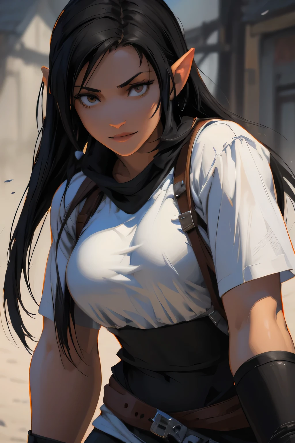 arafed woman with long black hair and a white shirt, seductive tifa lockhart portrait, tifa lockheart, tifa lockhart portrait, portrait of sadako of the ring, tifa lockhart, portrait of tifa lockhart, tifa, with haunted eyes and dark hair, with long dark hair, with long black hair, anime girl cosplay