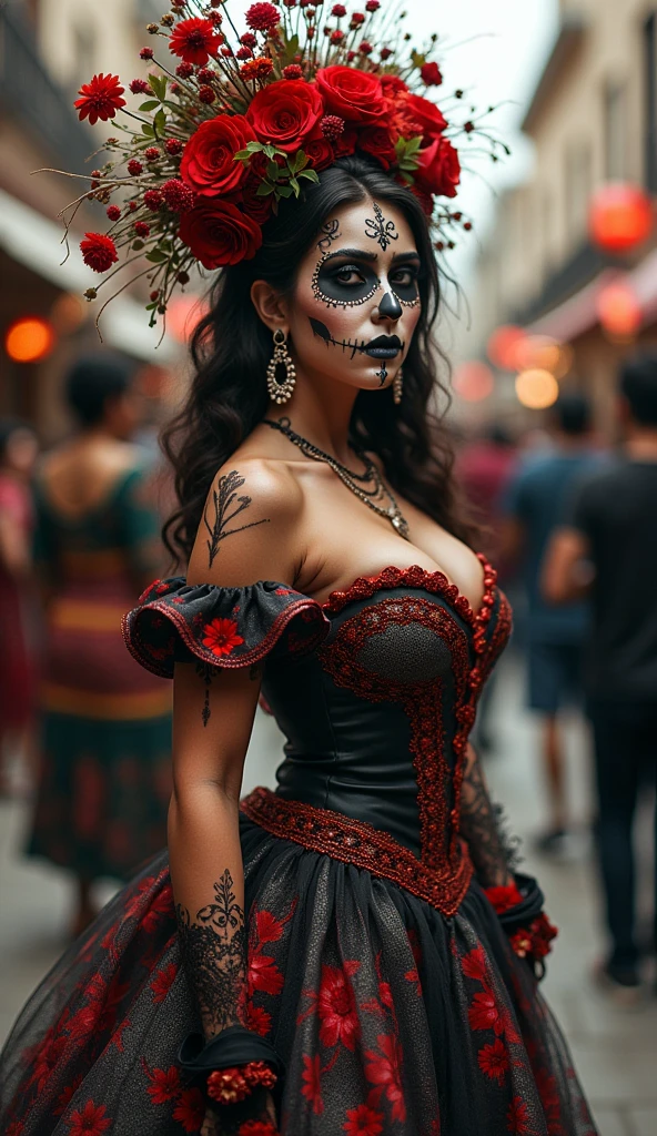  realistic intricate sensual photography bigboods Catherina Mexico Day of the Dead , with Luis Royo Suzane Gildert art style hat 