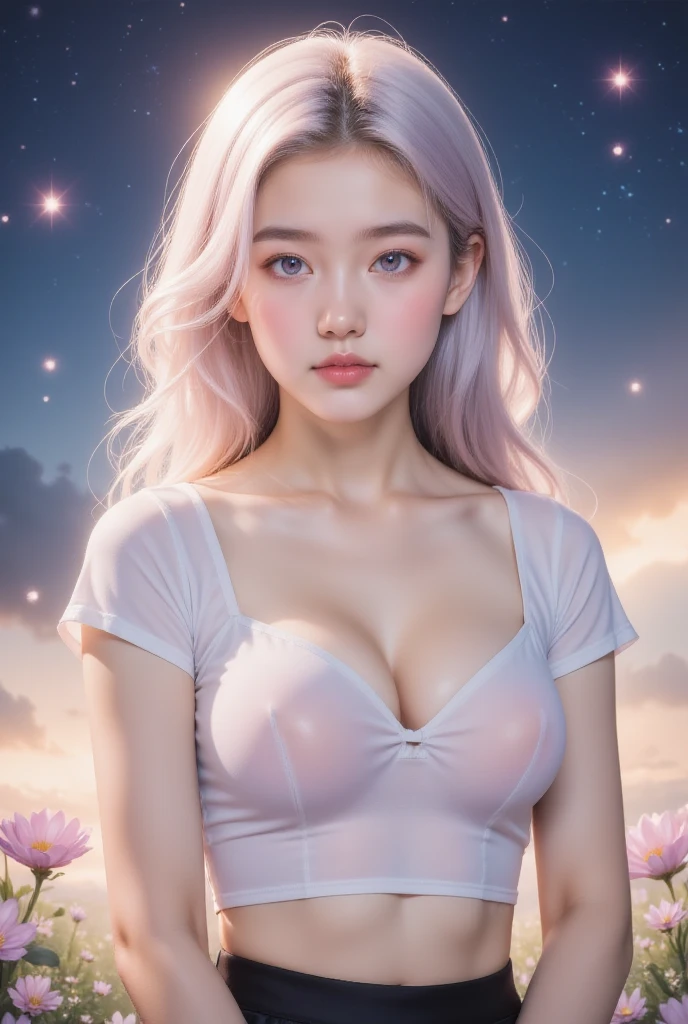 masterpiece,(best quality:1.3),ultra high res,raw photo,detailed skin,beautiful lighting,(realistic, photo-realistic:1.4),1girl,cheongsam,Crystal pink hair,laser,leishe,(Huge breasts:1.3)