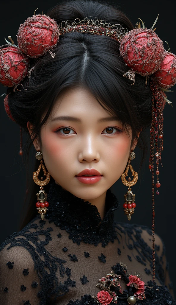 ( masterpiece ,  best quality:1.2), 1 Girl, Mori Xuehui ,  Dale Chihuly,  fashion magazine cover, Wallop,  Alphonse Mucha, Xiao Rongcheng,  Mineral Pigment Digital Painting ,  textured matte,   Dark Fantasies  ,  New 3D Ancient Chinese Style ,  William Morris ,  Joseph Frank ,  Image of a Azalea with earrings in the clouds,  Realistic yet Romantic Style , Fairy Tale Core,  Black Painting ,  Baroque Elegance , 32K Ultra HD,  Extravagant Facial Features ,  Chinese Style Lighting , 3D particles,  Gustav Klimt , Sequins,  bioluminescence , Glowing particles, James Turrell , Nick Vesey, Ultra-high-definition pixels, whole body, Film Grain