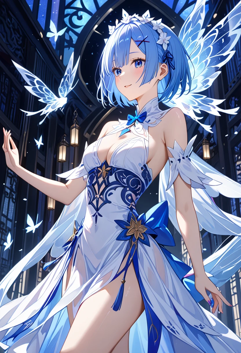 1girl,rem,rezero,(style_ethereal_fantasy,visual appealing,synced,intricate character design,mystical:1.2),nitz,gloss