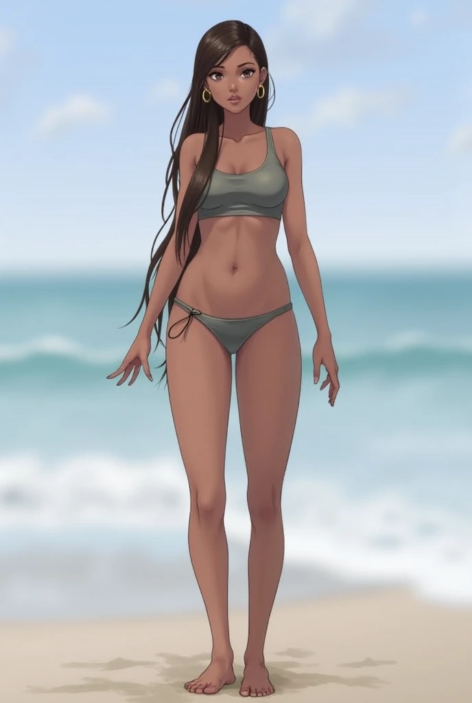 Nico Robin em frente a praia semi nua