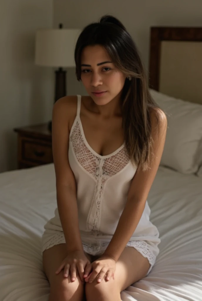 beautiful hot latina, ATHLETIC BODY,  thin waist, thick, toned thighs, bubble butt,  small breasts, In her final years 20 , long straight black hair,  wearing short white silk sweater ,  excited nipples marking clothes , embarrassed, sitting on the edge of the bed,  Bare open legs , Sister-in-law,  inviting brother-in-law to sex while wife is sleeping, defenseless, Sensual, almost crying, ponytail,  open legs, White lace panties, Cameltoe, "you don&#39;t want me?", lapdance em um chad, assjob, lapdance, dry humping, Rubbing her ass on a man's lap,  open legs, missionary pose, thick, toned thighs,  small breasts, hard nipples