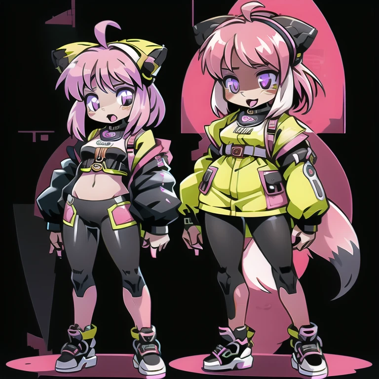  anime-style image of  (((Two girls with fox ears and purple eyes ))) And pink and yellow hair with an open mouth,  conceptual art  by Kamagurka, pixiv, hairy art,  full body commission for ,  feminine furry mini fluffy style , cute art style, em alta no artstation pixiv, moon themed outfit, symmetry!!  conceptual art , jazza e rossdraws,  high quality anime art style . white background.