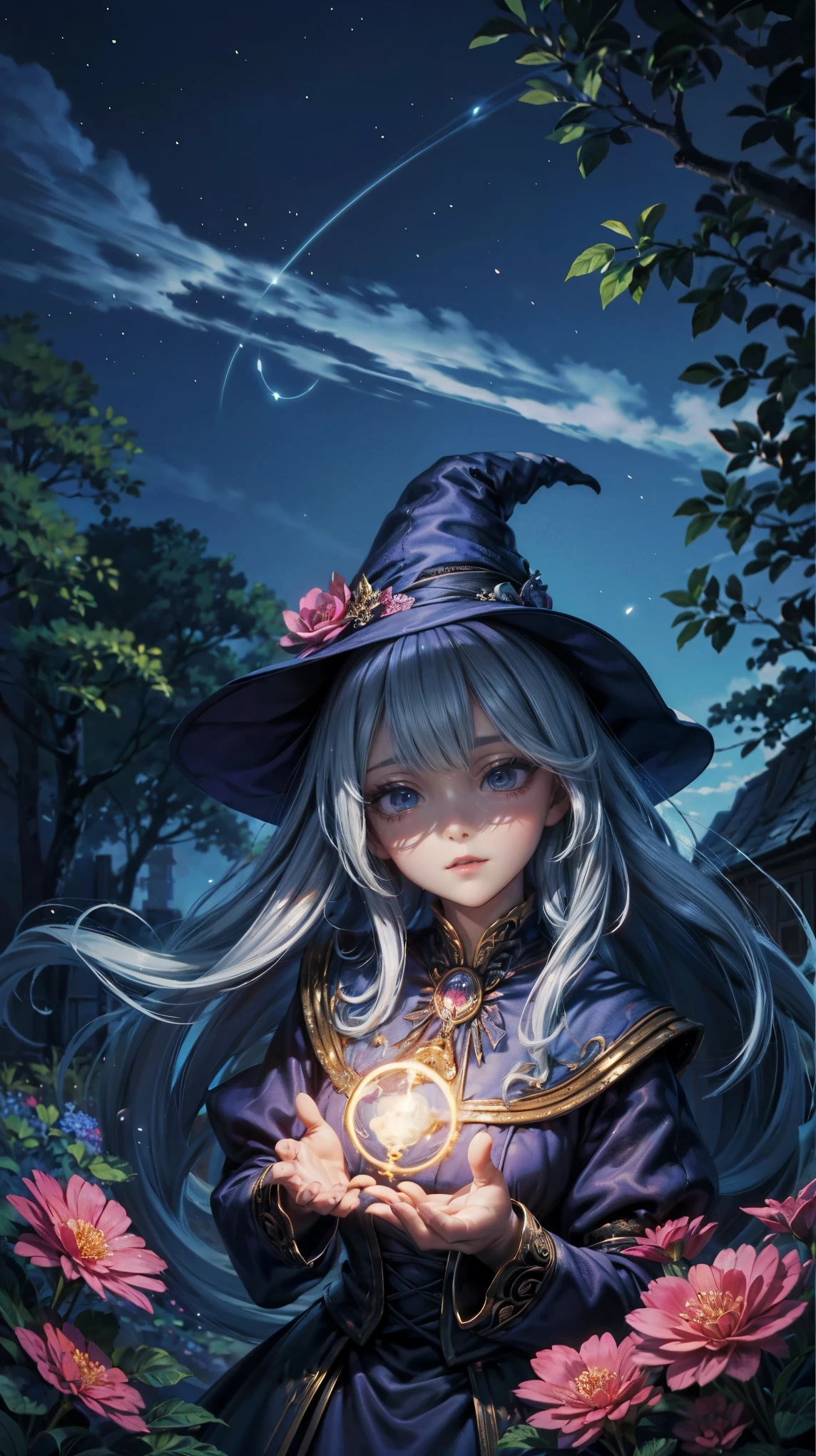 (Masterpiece、Best Quality、 highest resolution 、Official art、Beautiful and aesthetic:1.2)、(Masterpiece、Best Quality、Best Quality、Official art、Beautiful and aesthetic:1.2)、(Masterpiece、Best Quality、Best Quality、Official art、Beautiful and aesthetic:1.2)、(a. one girl playing pranks:1.3)、Very detailed、(fractal art:1.3)、colorful、Supreme Details、「a charming witch from another world」The title of this painting is、that depicts a beautiful and enchanting witch working her magic in the castle gardens.。。The castle spreads、The garden there、that creates an atmosphere as if a door to another world has appeared...。 At the center is、a beautiful witch in an elegant dress。His face is carefully drawn.、There is a deep expression on his face, As if expecting something.。In her hand she holds a gorgeous wand.、The wand emits powerful magical powers.。 The magic cast、that was released as an explosive force from the tip of the wand..、The energy that reverberates through the garden as beams of colorful light is very powerful..、The light rays trace a large trajectory in the sky。 The appeal of this painting is、The powerful and seductive beauty of the witch、and、that skillfully captures the mystique of the garden..。 、The witch's facial expressions and movements are very realistic..、that has the power to draw the viewer into the place.。 In addition、The play of light and shadow is also wonderful.。The light emitted from the wand、Illuminating the gardens and castle、pure、Create a sense of distance between the visual light source and the witch.。Quality produces realistic images、that is possible to simultaneously convey the beauty of the images and the appeal of the story.。 this is、Not only are they beautiful works of art,、that is a work that depicts a story and enriches the visual experience..。 」Think thoroughly about the theme。that's a very realistic image、Very detailed、Needs 16K high resolution。Sony F and 24-105mm f / Sony Use's alpha 4 mirrorless camera and 1G OSS lenses。ISO sensitivity