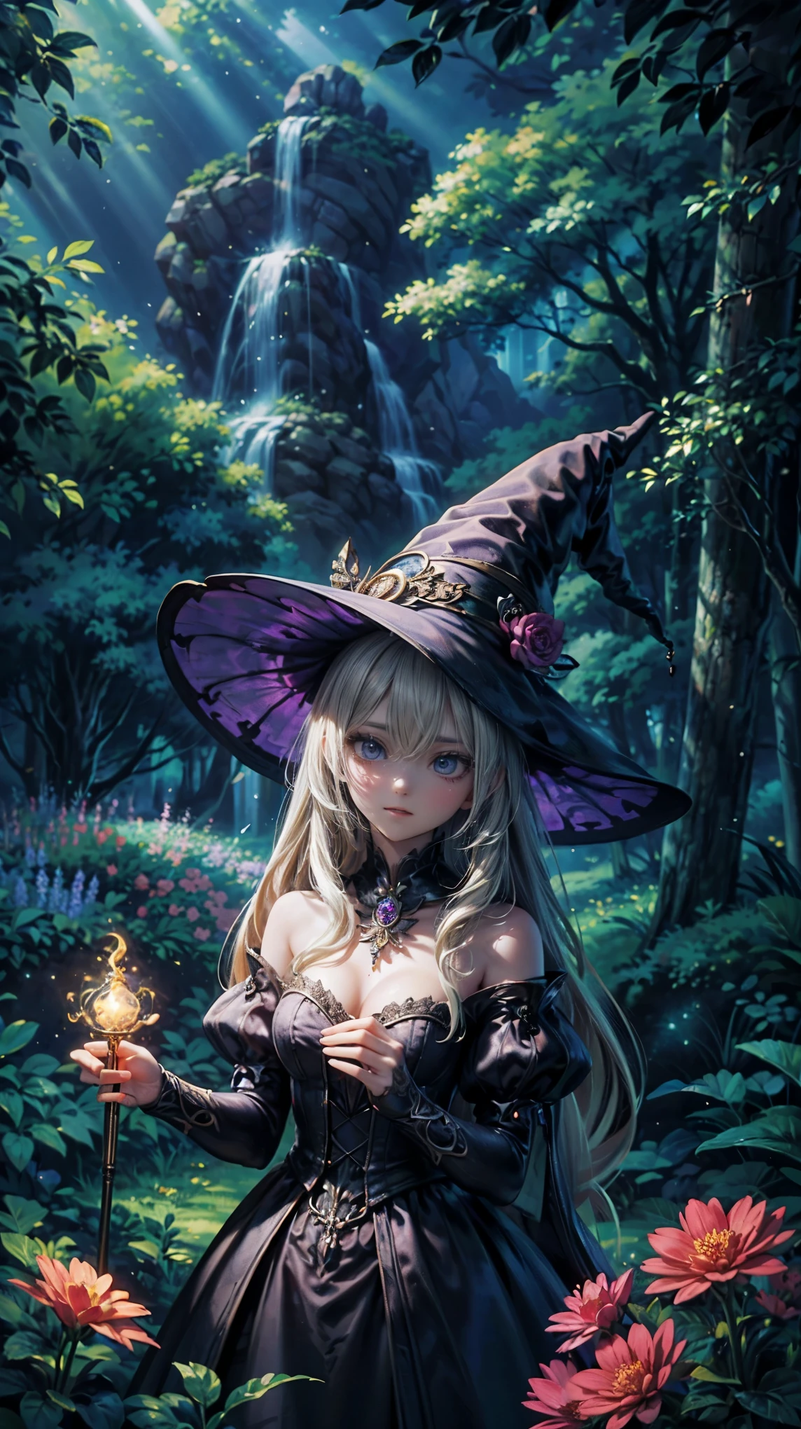 (Masterpiece、Best Quality、 highest resolution 、Official art、Beautiful and aesthetic:1.2)、(Masterpiece、Best Quality、Best Quality、Official art、Beautiful and aesthetic:1.2)、(Masterpiece、Best Quality、Best Quality、Official art、Beautiful and aesthetic:1.2)、(a. one girl playing pranks:1.3)、Very detailed、(fractal art:1.3)、colorful、Supreme Details、「a charming witch from another world」The title of this painting is、that depicts a beautiful and enchanting witch working her magic in the castle gardens.。。The castle spreads、The garden there、that creates an atmosphere as if a door to another world has appeared...。 At the center is、a beautiful witch in an elegant dress。His face is carefully drawn.、There is a deep expression on his face, As if expecting something.。In her hand she holds a gorgeous wand.、The wand emits powerful magical powers.。 The magic cast、that was released as an explosive force from the tip of the wand..、The energy that reverberates through the garden as beams of colorful light is very powerful..、The light rays trace a large trajectory in the sky。 The appeal of this painting is、The powerful and seductive beauty of the witch、and、that skillfully captures the mystique of the garden..。 、The witch's facial expressions and movements are very realistic..、that has the power to draw the viewer into the place.。 In addition、The play of light and shadow is also wonderful.。The light emitted from the wand、Illuminating the gardens and castle、pure、Create a sense of distance between the visual light source and the witch.。Quality produces realistic images、that is possible to simultaneously convey the beauty of the images and the appeal of the story.。 this is、Not only are they beautiful works of art,、that is a work that depicts a story and enriches the visual experience..。 」Think thoroughly about the theme。that's a very realistic image、Very detailed、Needs 16K high resolution。Sony F and 24-105mm f / Sony Use's alpha 4 mirrorless camera and 1G OSS lenses。ISO sensitivity