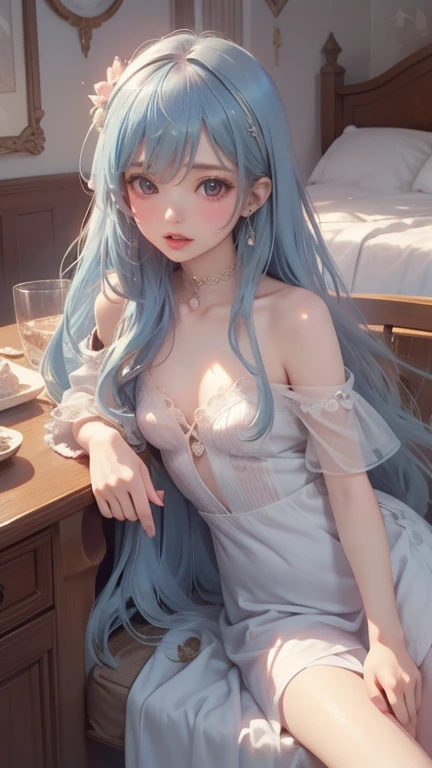 Arapei girl with long blue hair sitting on the bed, Anime girl with long hair, Beautiful anime girl, Beautiful anime woman, trending on cgstation, cute anime waifu in a nice dress, green flowing hair, Beautiful anime style, Anime girl with teal hair, Realistic anime 3 D style, beautiful and seductive anime woman, attractive anime girls, realistic anime artstyle