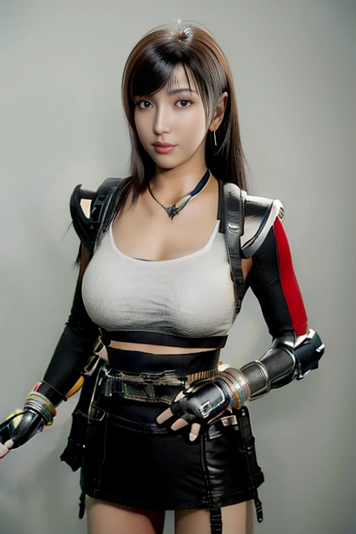 ( Best Quality ), (tifa lockhart), (Overall view)     beautiful and sexy young woman , 18 years old,      toned and muscular    ,  With a cool and handsome face    , SharpEye, Big Breasts, Kamen Rider costume