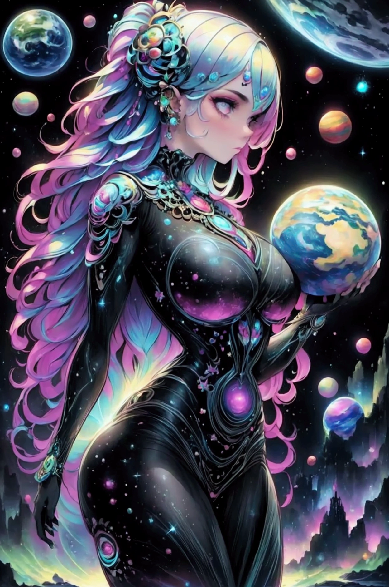 woman holding a glowing planet