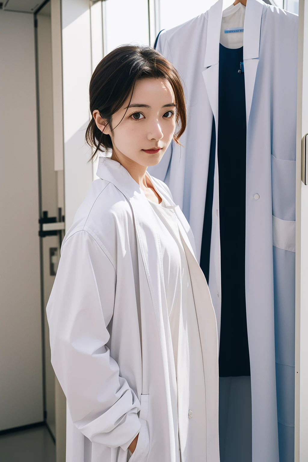 (RAW photo,  best quality), 1 Girl,  natural lighting
hospitals, White coat,
Ritsuko Akagi,  look at view,portrait