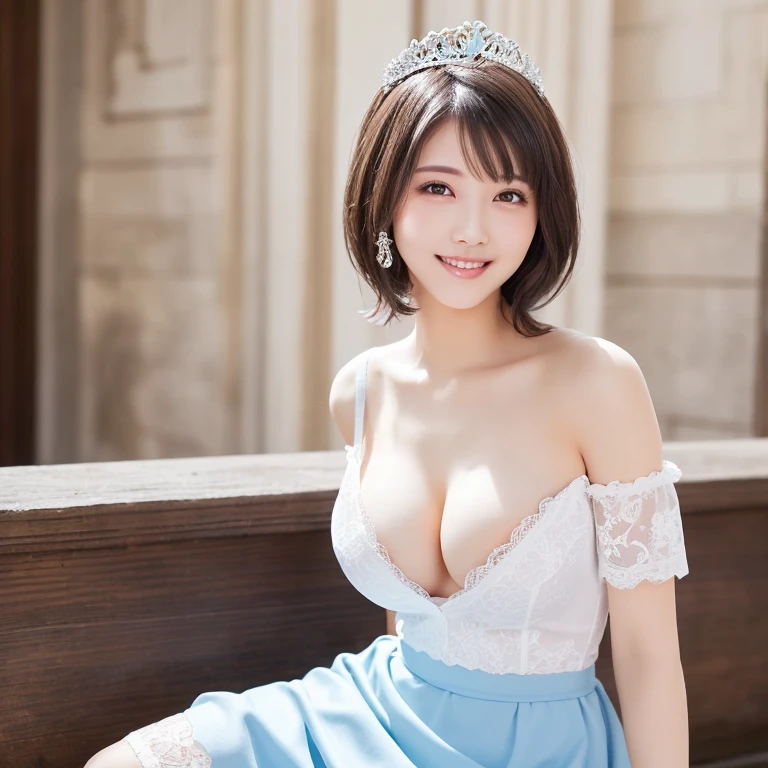 ( best quality: 1.5), (Realistic: 1.5), (1 person: 1.5), whole body, Advanced Details,  high definition, 8k,  naturally colored lips,  cute smile,  Japanese Women, 20 year old girl, Beautiful and elegant features,  perfect and beautiful face, Large eyes with balanced left and right sides,  Brown Eyes , Beautiful and elegant features, Beautiful double eyelids, Beautiful thin nose, Beautiful Skin,  white skin, (medium Bob Hair), (Natural beautiful forehead), Bob Hair,  perfect and beautiful face, Slim face and figure, ( staring at the camera with a sweet smile ), Wear a luxury bridal tiara, ( wear a blue off-the-shoulder wedding dress), (blue sexy wedding dress), Lace white gloves, blue bridal veil , (micro mini skirt dress), (Stand with your feet shoulder-width apart:1.2), (Skirt Lift:1.2), Lift the hem of your skirt with your hands, ( sexy panties:1.2), ( big chest:1.5),  beautiful standing, (Beautiful cleavage), There are large beautiful stained glass windows, cathedral, ( garter belt), (Knee-length lace stockings with lace ),(nsfw:1.3)、
