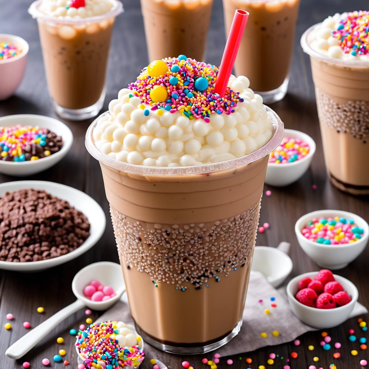 Chocolate Cobbler Bubble Tea with Sprinkles on top