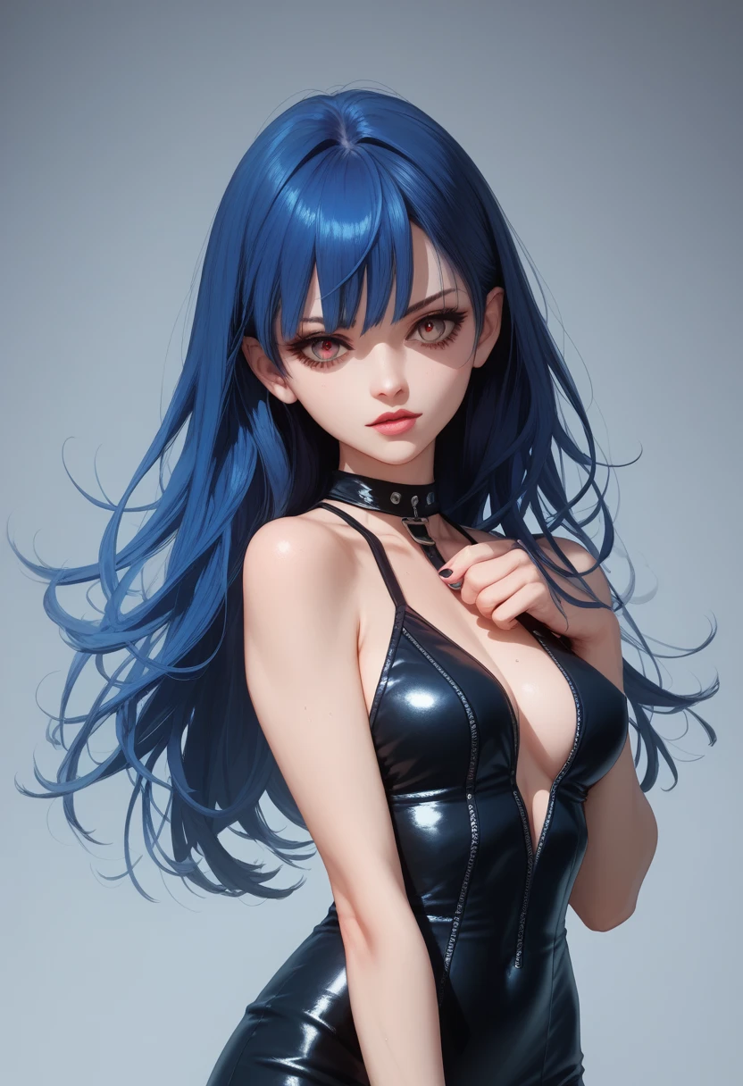 rpg,  Smooth leather,     erotic pose, cut out,    High School of the Dead, 2 d, topic, long hair, candid outfit dress, sweet girl,  blue hair, neckline, 