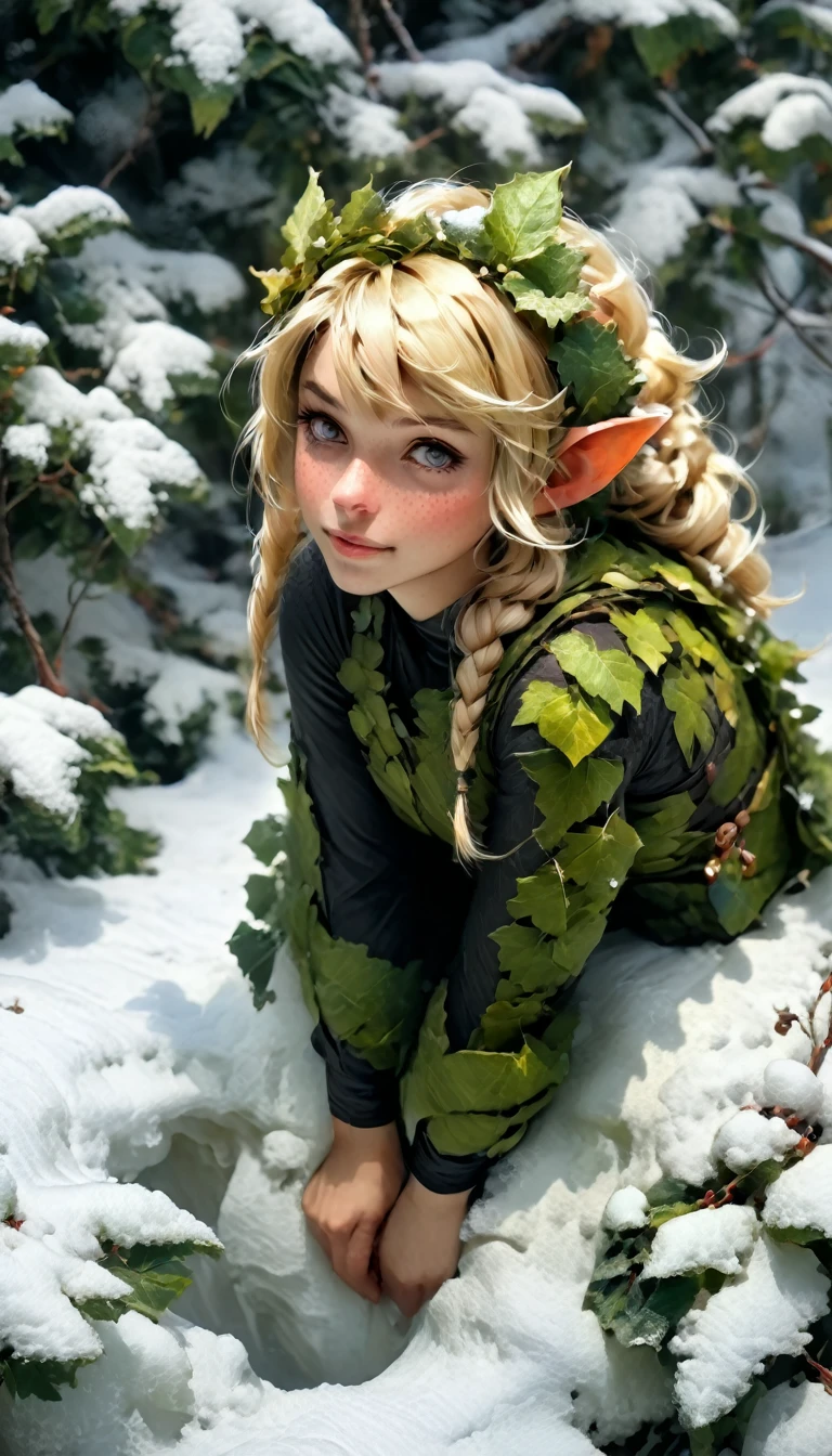 a snowy winter leaf pixie girl on a leaf in the snow, blonde hair, ahe snowy winter leaf pixie and the world of adventure, photo realism, 8k resolution, garden, trending on artstation, 4k, intricate details, highly detailed, pencil drawing, sketching, unreal engine, Caravaggio, greg rutkowski, loish, rhads, beeple, makoto shinkai and lois van baarle, ilya kuvshinov, rossdraws, tom bagshaw, alphonse mucha, oil painting, heavy strokes, paint dripping, oil painting, heavy strokes, paint dripping