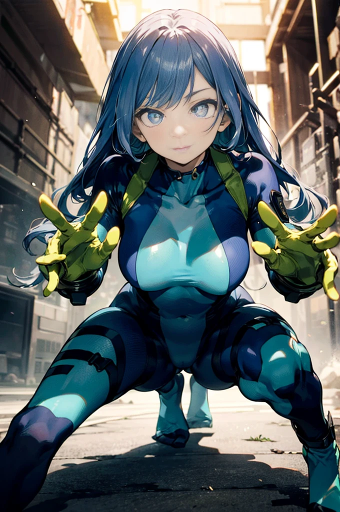 Nejirehadu, Torsion Wave,  blue eyes ,  blue hair, Long Hair,
壊す blue  Bodysuit ,  Bodysuit , Drill Hair, Gloves, green  Bodysuit , multicolored  Bodysuit ,  Colorful clothes , yellow Gloves,
((Destroy the whole body)),Squat， feet ， Raise Your Arms Back，
 Break White Backgrounds ，Break from below ， look down，Lower your gaze，
 breaks dynamic shots，Kung Fu Pose，Best Quality,  high definition,  unity 8k Wallpaper , (shape:0.8), ( beautiful detailed eyes:1.6),  high-definition face ,  perfect sentence ,  CG in detail, (Perfect hands,  COMPLETE ANATOMY),