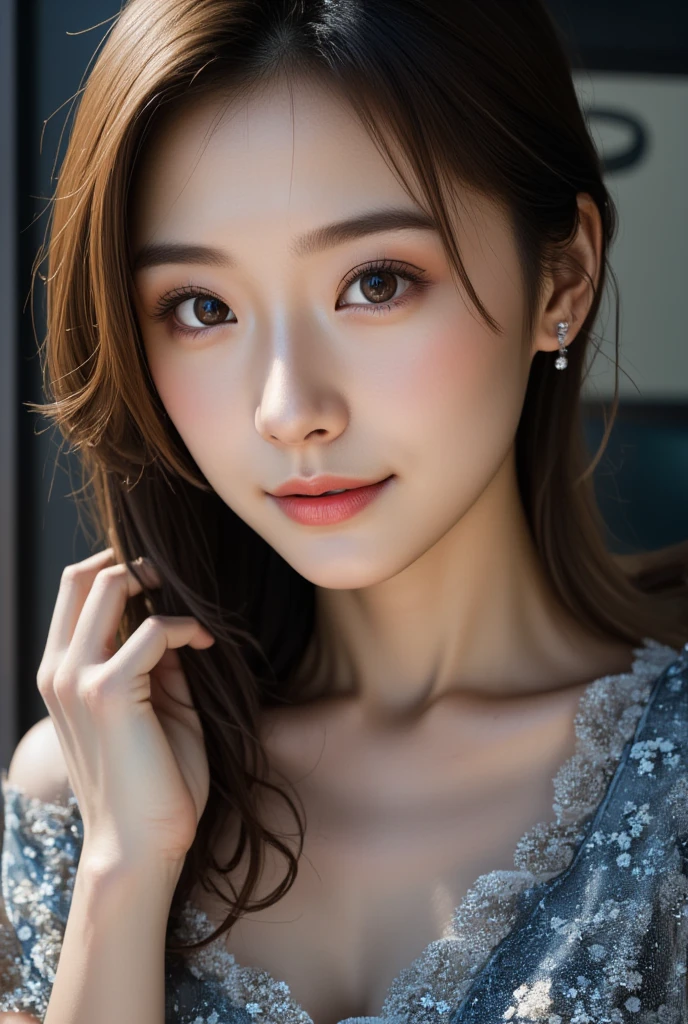 a gorgeous photorealistic japanese woman, beautiful detailed eyes, beautiful detailed lips, extremely detailed face and skin, long hair, flawless skin, elegant pose, detailed clothing, intricate details, vibrant colors, cinematic lighting, hyper detailed, 8k, masterpiece, award winning photograph