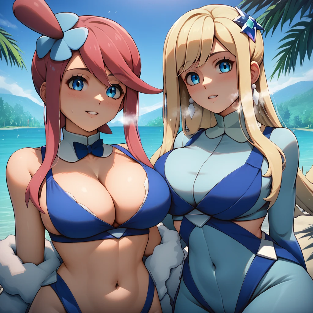 score_9, score_8_Excellent, score_7_Excellent, anime, Big Breasts 2girls Anime Pattern {{anime Illust}} Steam Smelly Girl Steam Lisia Pokemon Skyla - Pokemon